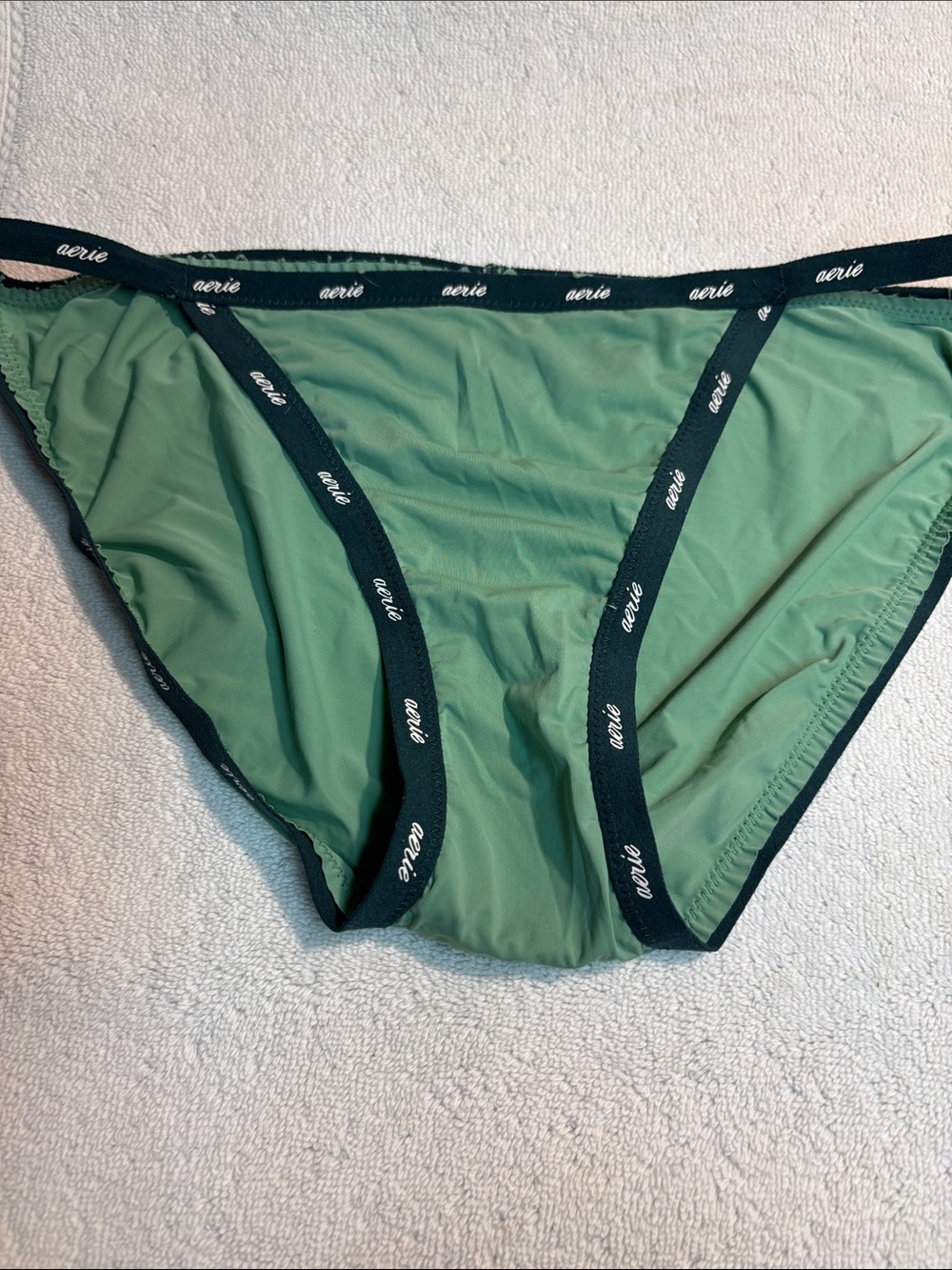 aerie Sage Green Bikini Bottoms with Black Branded Trim